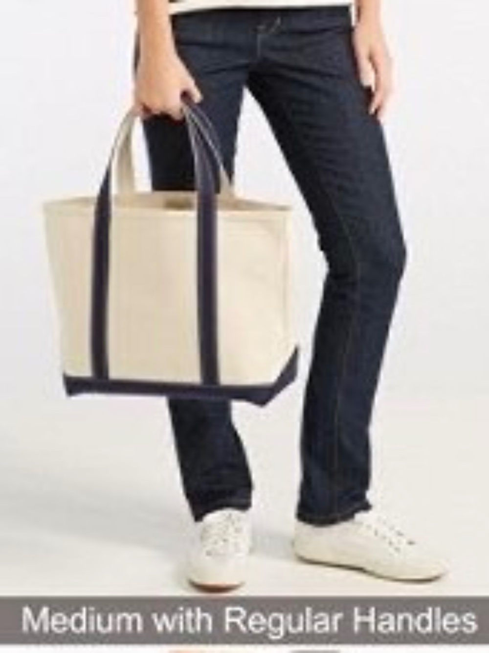 *FIRM PRICE* Vintage L.L. Bean Boat Tote Medium Navy /Natural Canvas Reg Handles - Picture 14 of 14